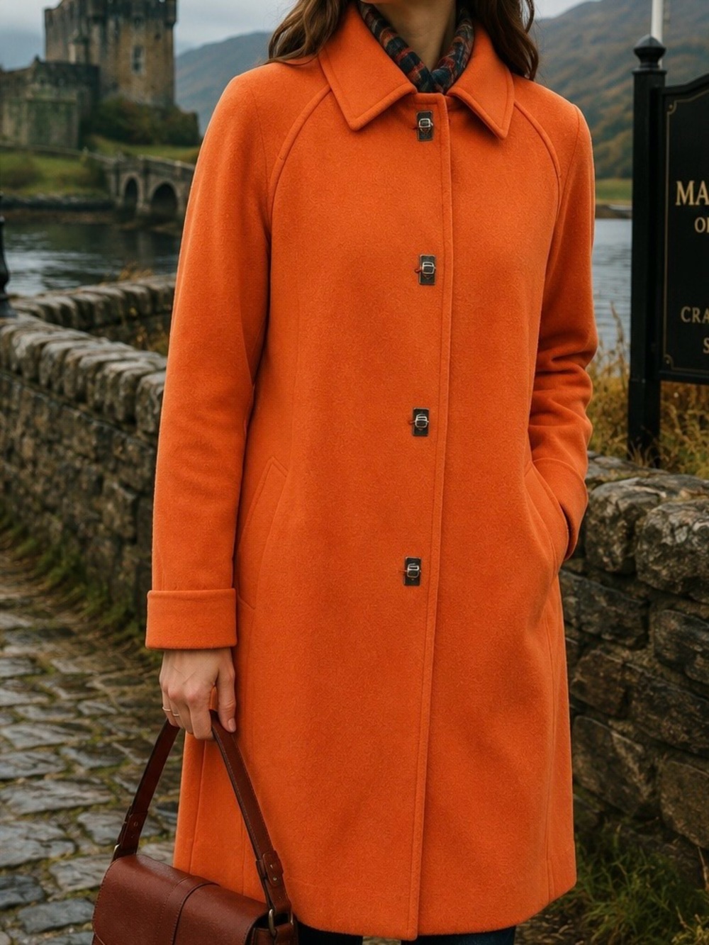 Mackintosh Burnt Orange 100% Wool Winter Coat with Silver Toggle Closure Size M